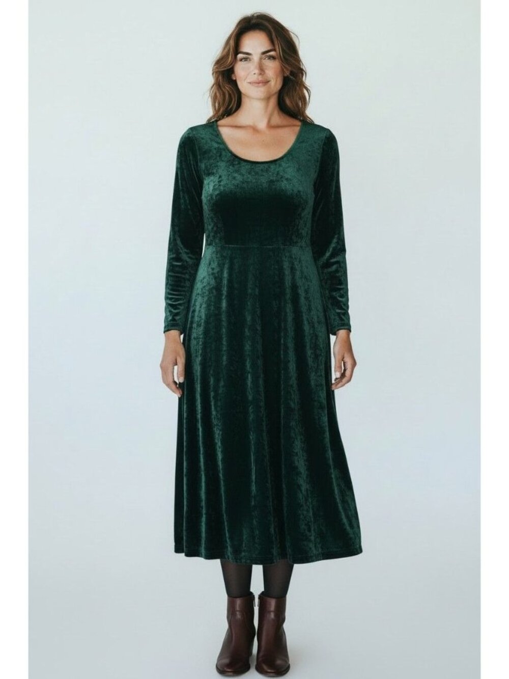 Vintage Green Scoop Neck Crushed Velvet Maxi Dress Size 20W Christmas Holiday